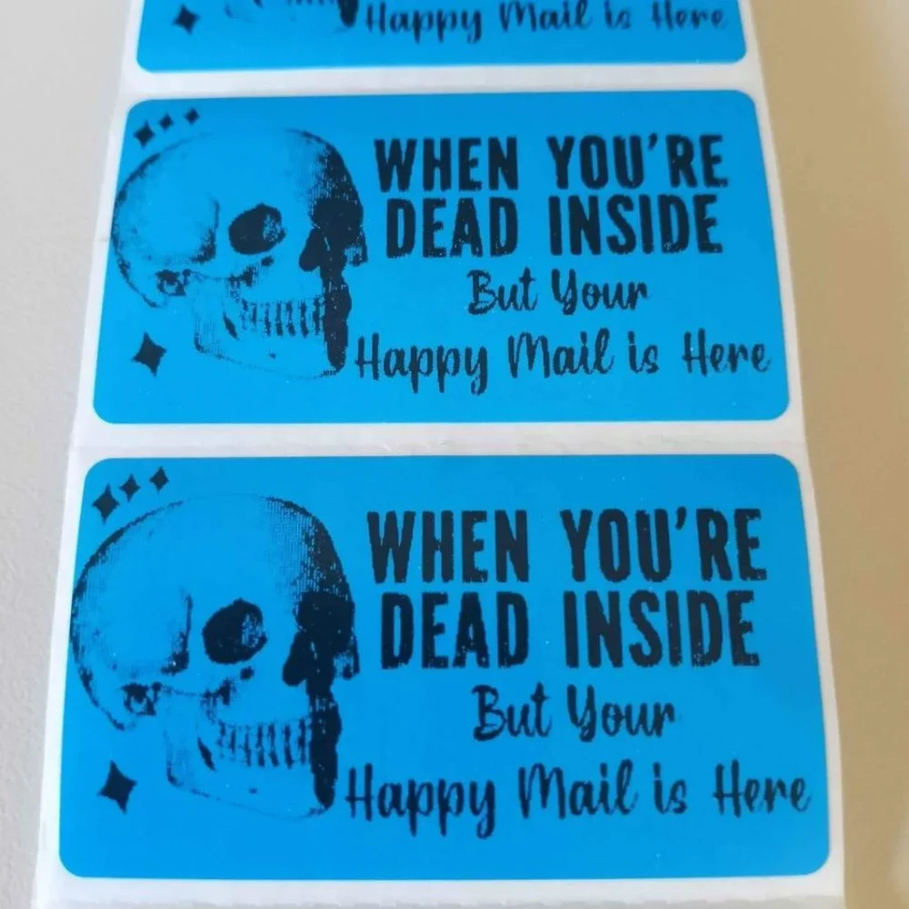 💙100 Skull Happy Mail- Shipping Labels Thermal Packaging Stickers 2.25